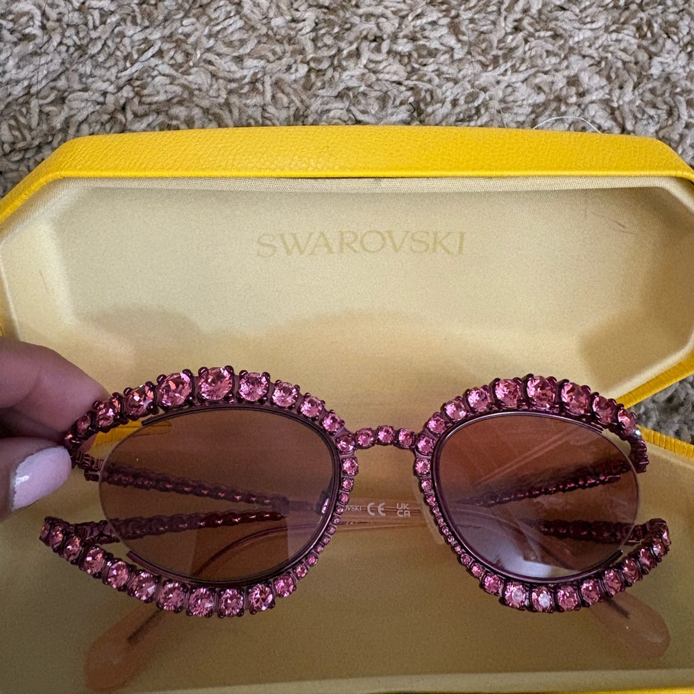 Swarovski Pink Crystal Oval Sunglasses with Gem Embellishment
